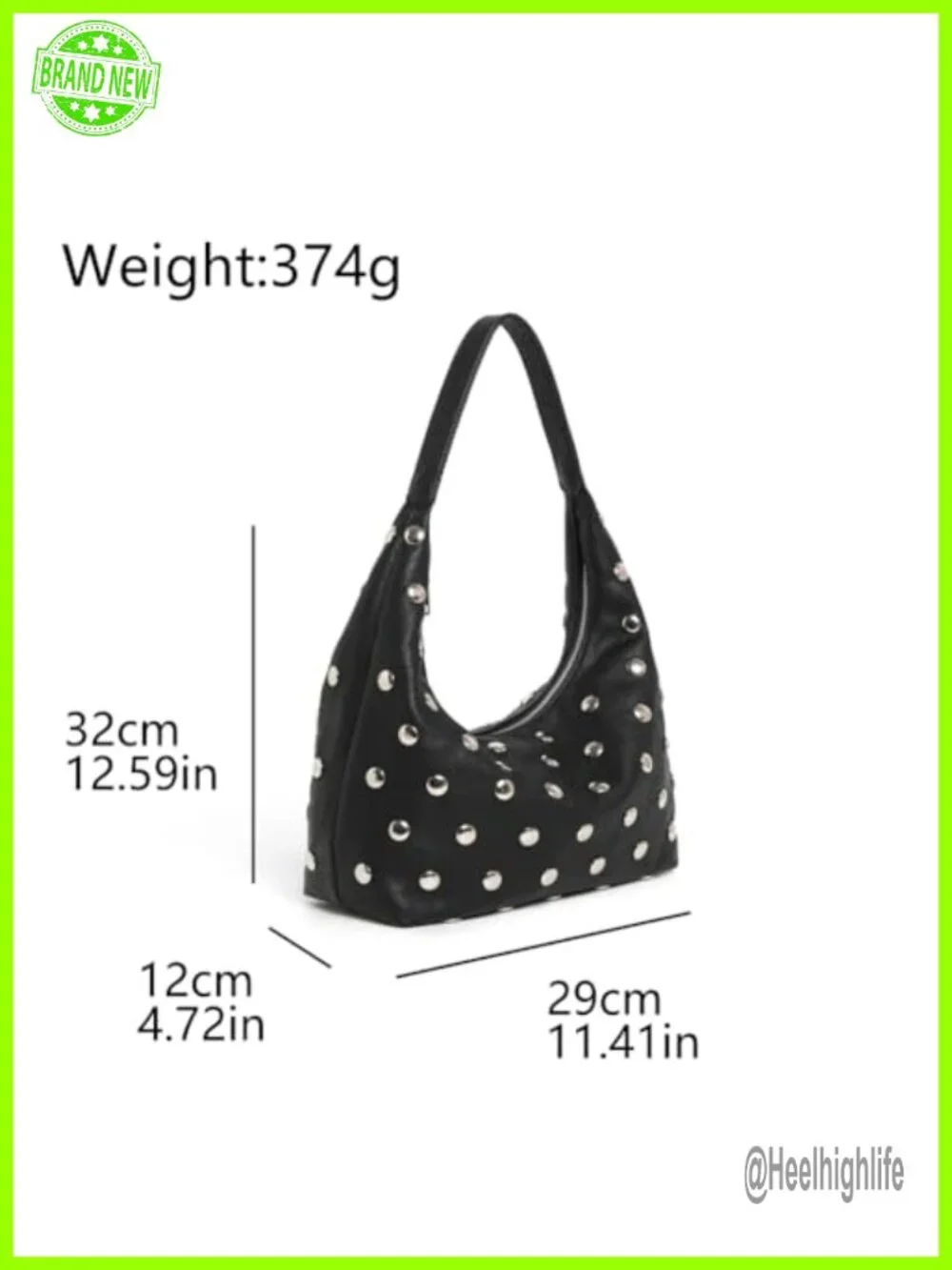 Studded Hobo Bag - Soft Vegan Leather Shoulder Handbag Slouchy Tote